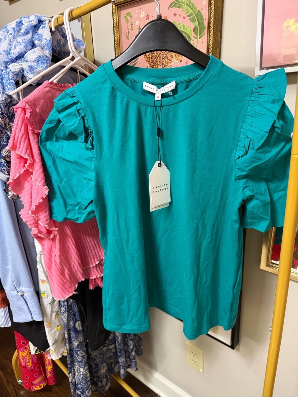 English Factory Teal Ruffle Sleeve Tee